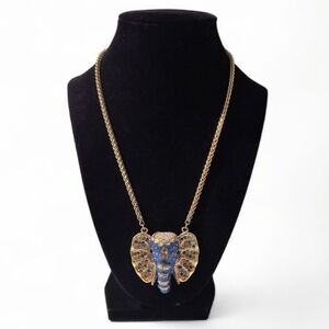 Betsey Johnson Blue Indian Elephant Head Necklace